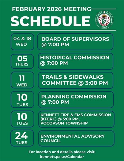 Kennett Township February 2026 Meeting Schedule 