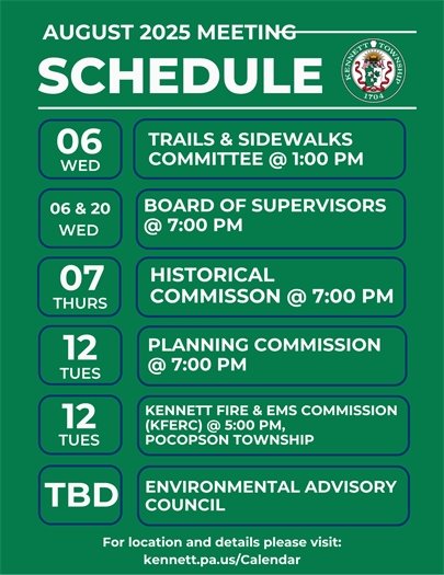 August 2025 Monthly Meeting Schedule